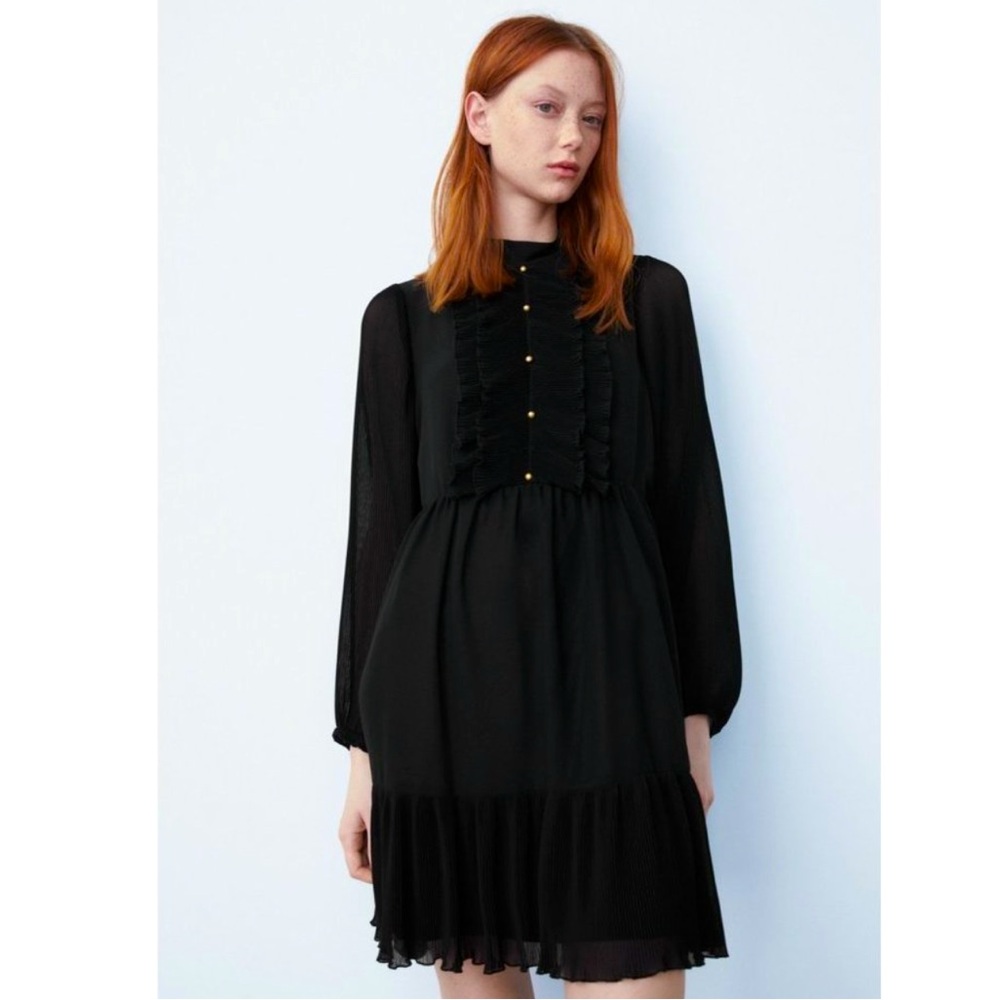 NEW- ZARA black pleated mini dress